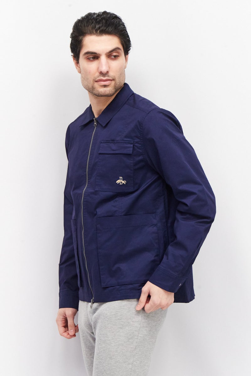 Men Regular Fit Long Sleeves Training Jacket, Navy Blue