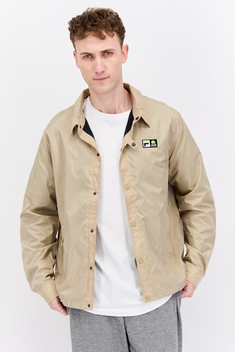 Men Sportswear Fit Notched Neck Long Sleeve Outdoor Jacket, Taupe