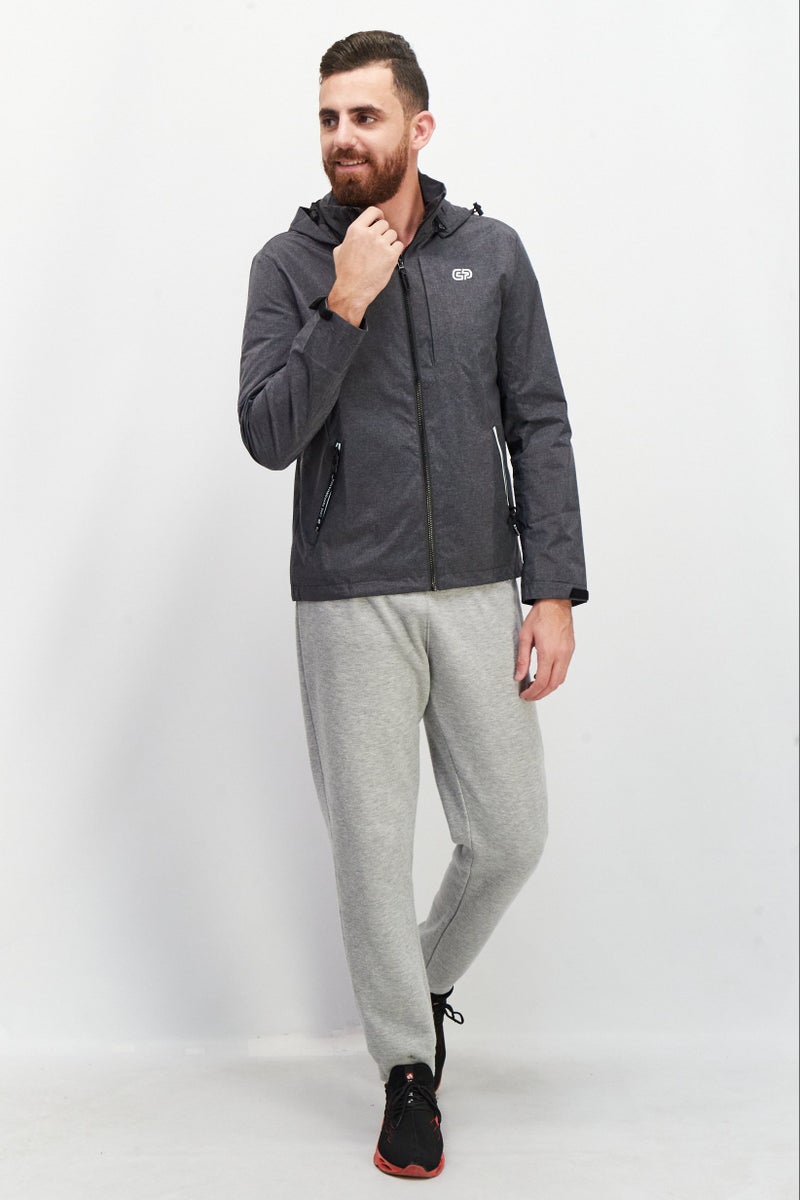 Men Sportswear Fit Heather Outdoor Windbreaker Jacket, Grey Melange