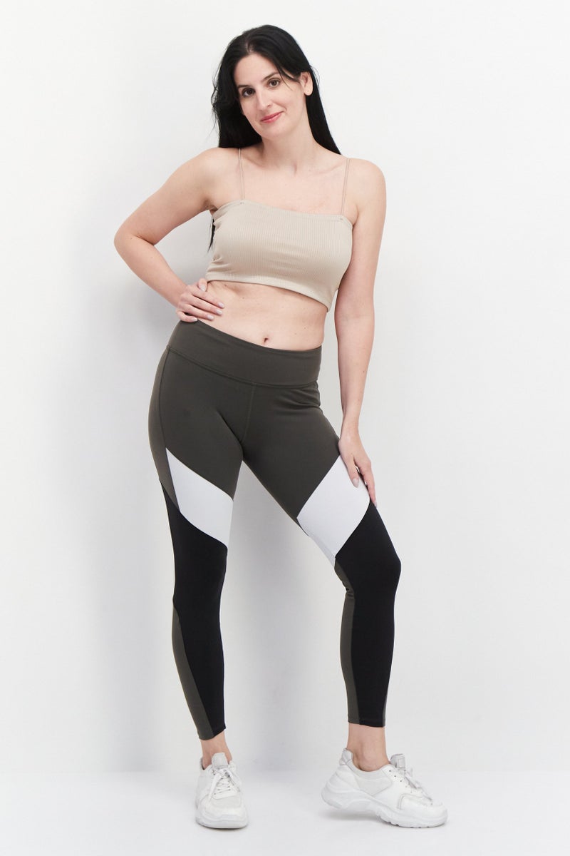 Women Sportswear Fit Colorblock Training Tights, Olive Combo