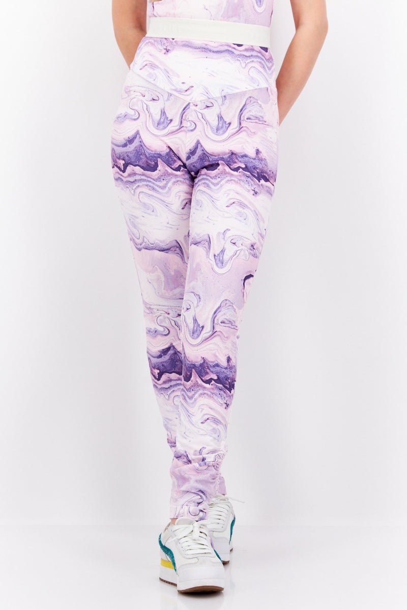 Women Swirl Print Pull On Leggings, Purple