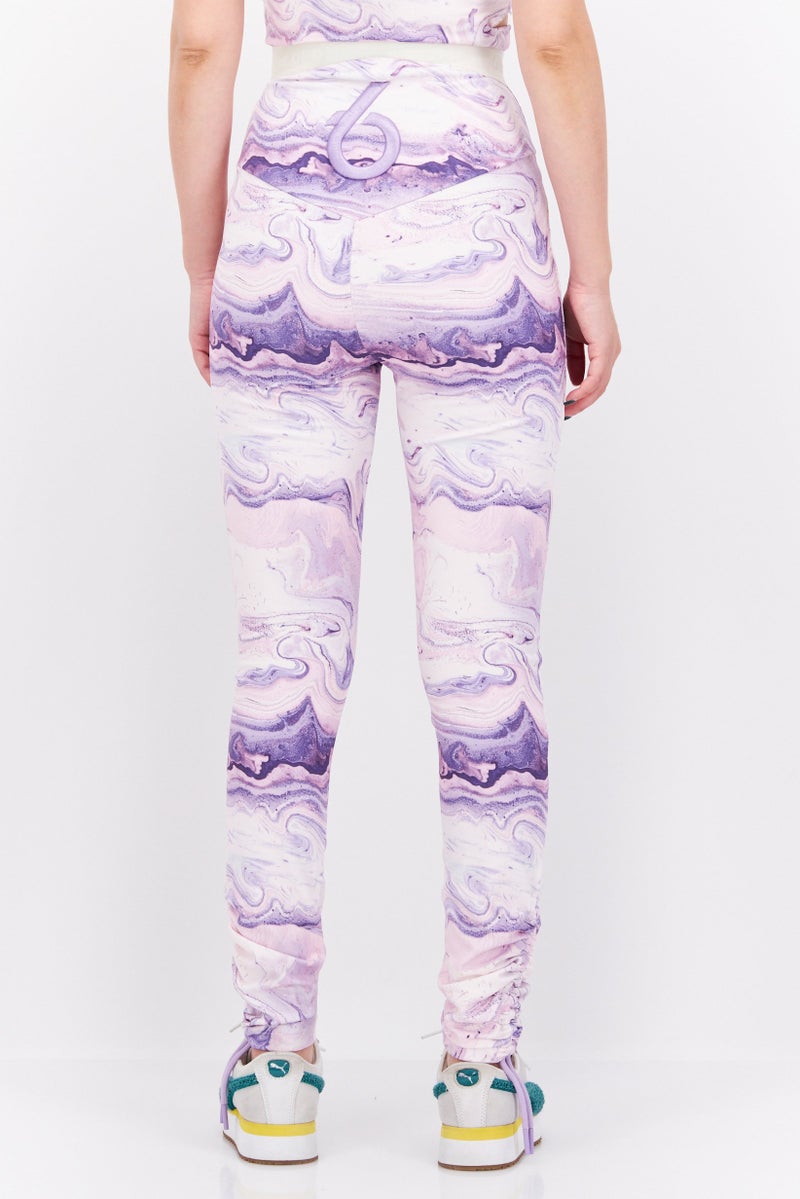 Women Swirl Print Pull On Leggings, Purple