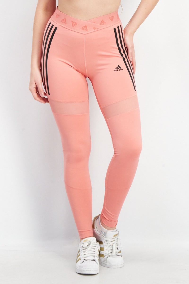 Women Sportswear Fit Brand Logo Training Leggings, Pink