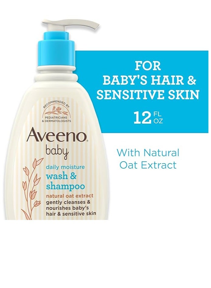 Aveeno Baby Daily Moisture Gentle Wash & Shampoo with Natural Oat Extract, Hypoallergenic,Tear-Free & Paraben-Free Formula for Sensitive Hair & Skin 12 Fl Oz (354 mL)