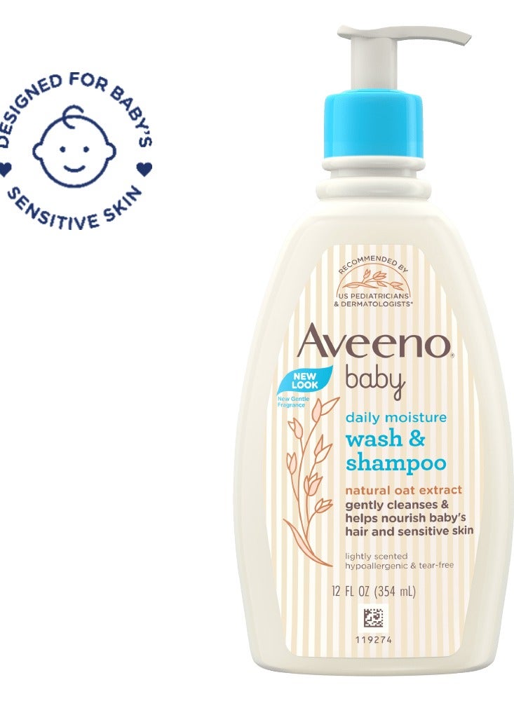Aveeno Baby Daily Moisture Gentle Wash & Shampoo with Natural Oat Extract, Hypoallergenic,Tear-Free & Paraben-Free Formula for Sensitive Hair & Skin 12 Fl Oz (354 mL)