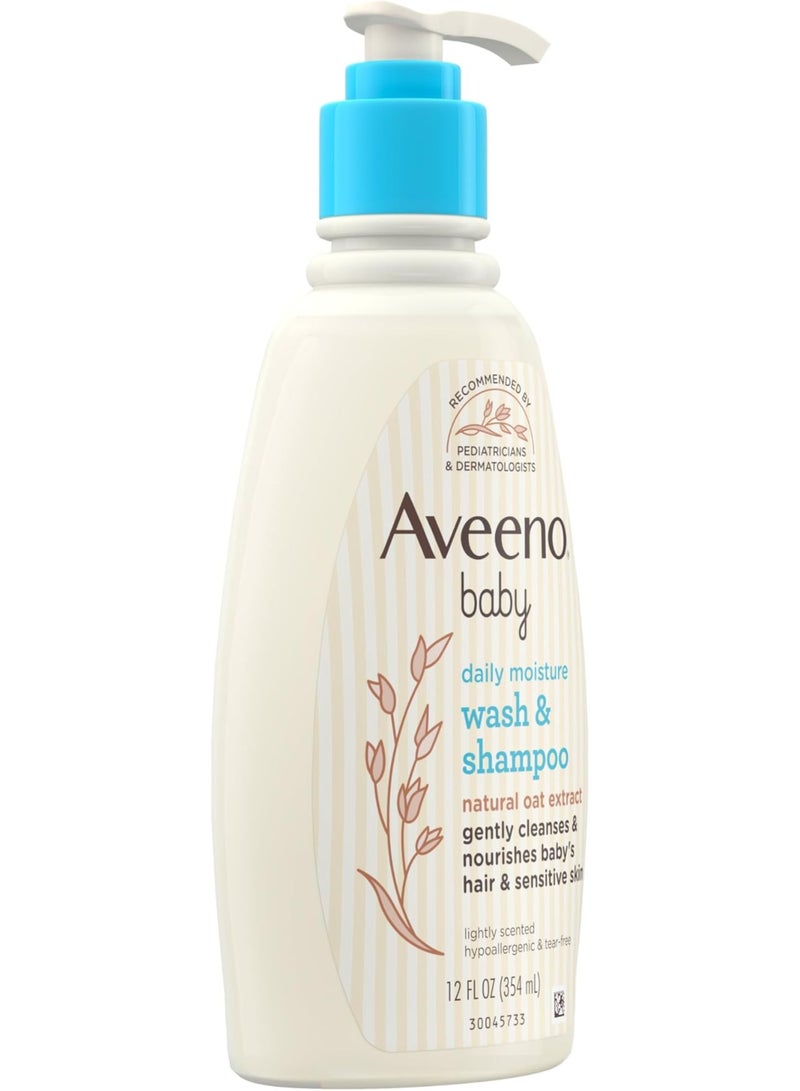 Aveeno Baby Daily Moisture Gentle Wash & Shampoo with Natural Oat Extract, Hypoallergenic,Tear-Free & Paraben-Free Formula for Sensitive Hair & Skin 12 Fl Oz (354 mL)
