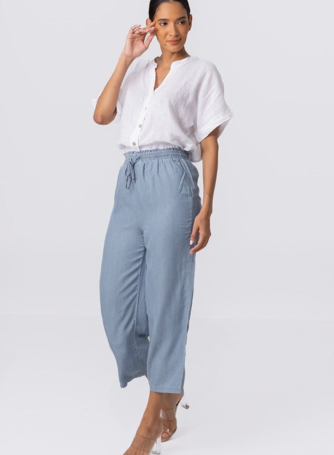 Casual High-Waisted Wide Leg Drawstring Denim Pants