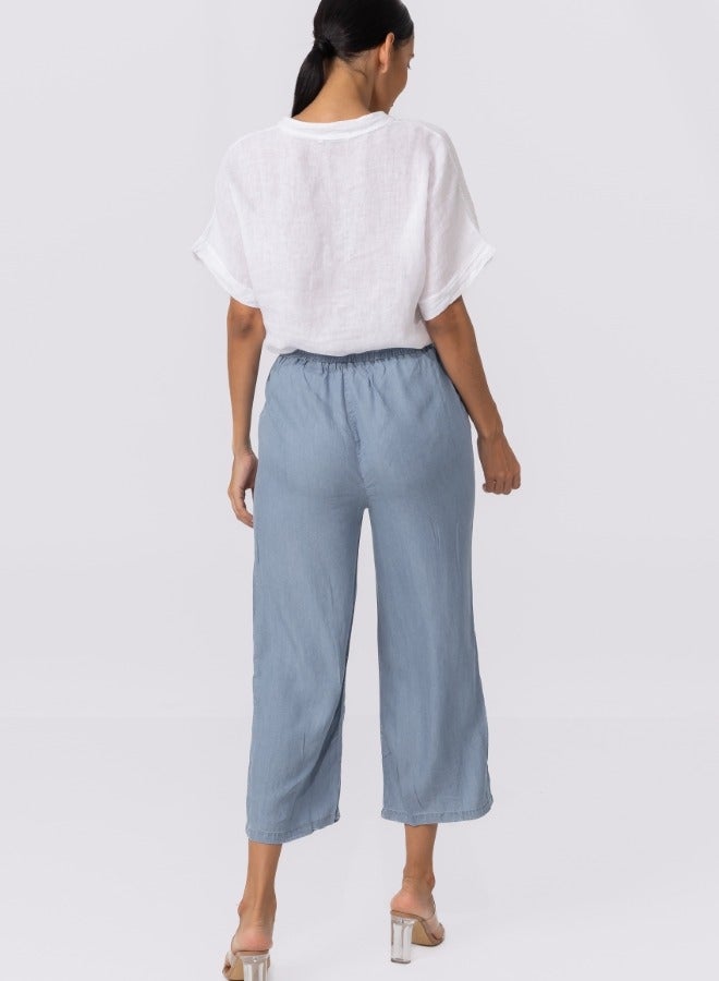 Casual High-Waisted Wide Leg Drawstring Denim Pants