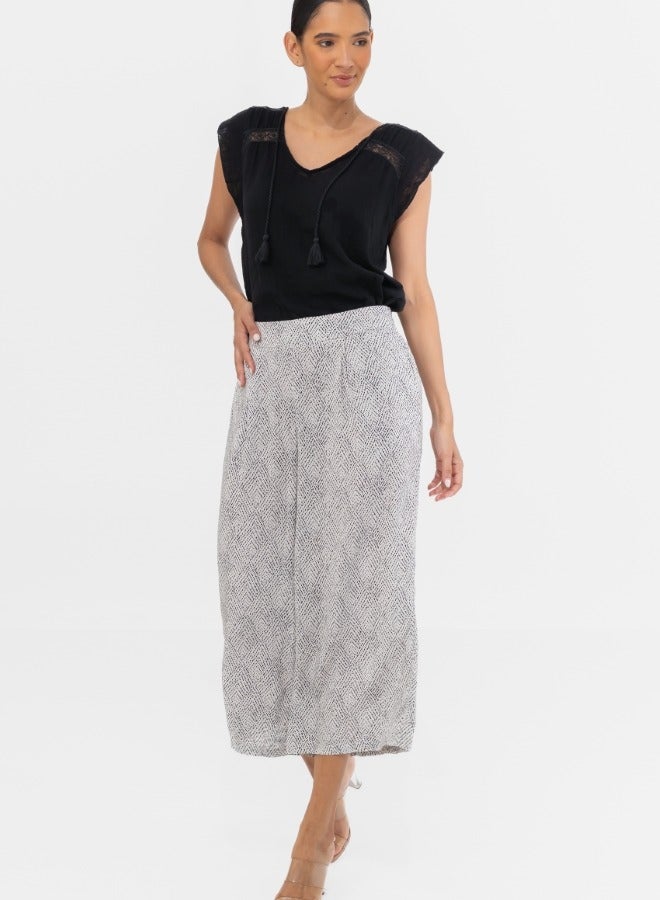 High-Waisted Wide Leg Cropped Pants - Black and White Print