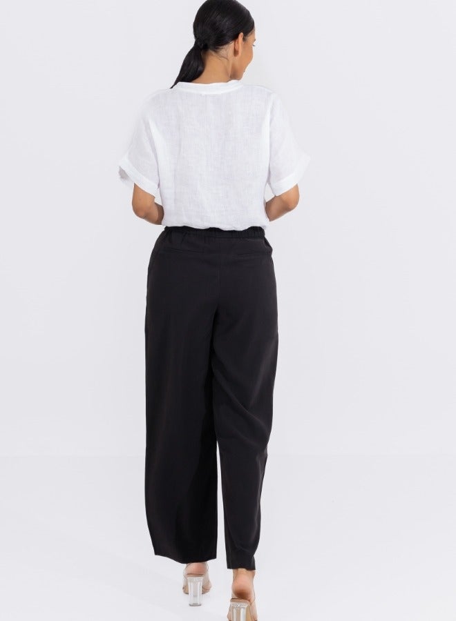 High-Waisted Wide Leg Dress Pants - Black