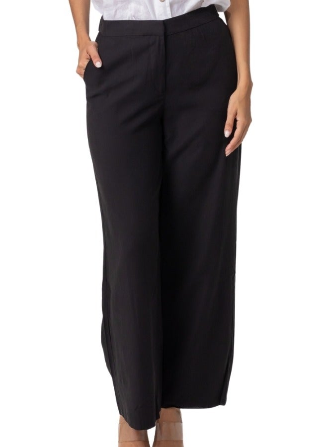 High-Waisted Wide Leg Dress Pants - Black