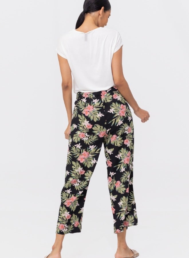 Floral Print High-Waisted Wide Leg Tie-Front Culotte Pants
