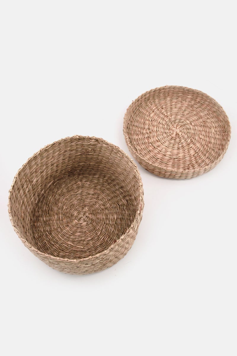 Round Storage Basket With Lid 16  H x 22 Dia cm, Natural