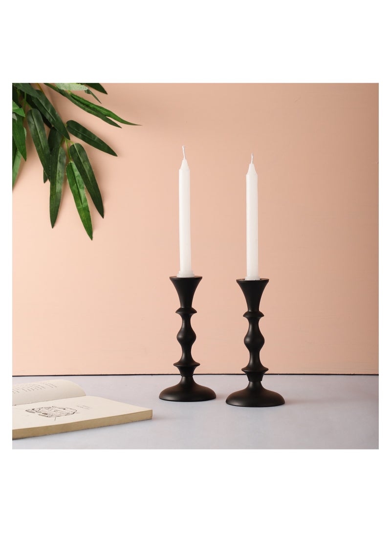 Voidrop Set Of 2 Pillar Candle Holder Taper Candle Holder For Retro Candleholder Formal Events Wedding Holiday Decor Dinning Table Centerpiece Candles (Black)