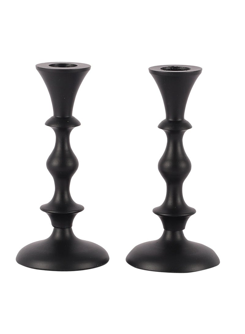 Voidrop Set Of 2 Pillar Candle Holder Taper Candle Holder For Retro Candleholder Formal Events Wedding Holiday Decor Dinning Table Centerpiece Candles (Black)