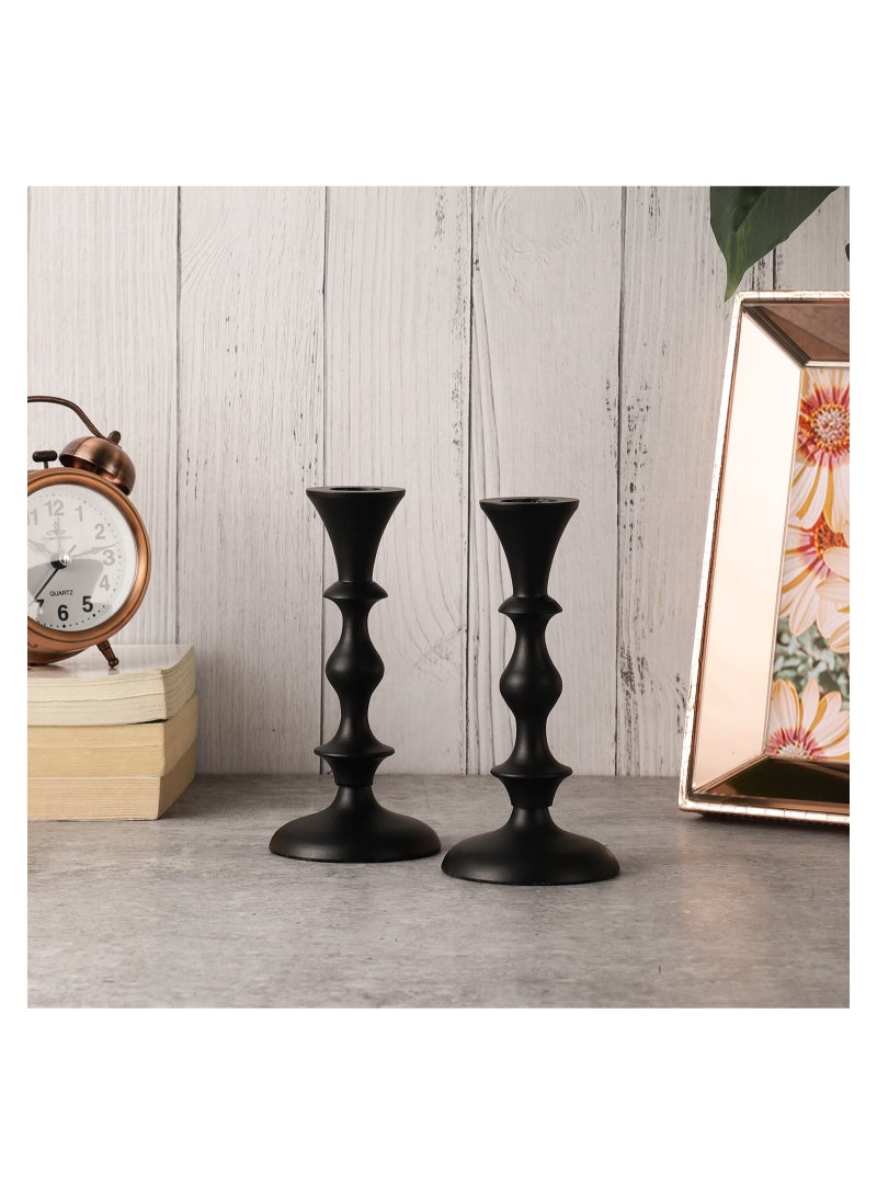 Voidrop Set Of 2 Pillar Candle Holder Taper Candle Holder For Retro Candleholder Formal Events Wedding Holiday Decor Dinning Table Centerpiece Candles (Black)