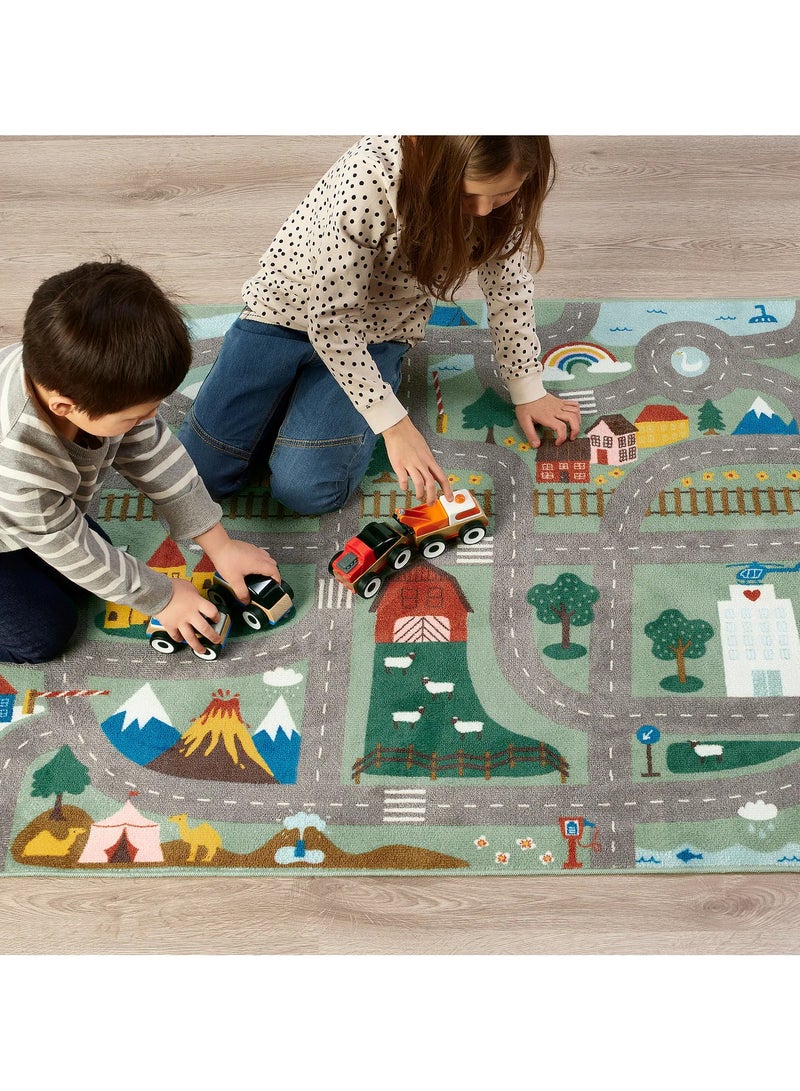 Kids Room Rug, Green, Fun For Kids, 100x133 cm