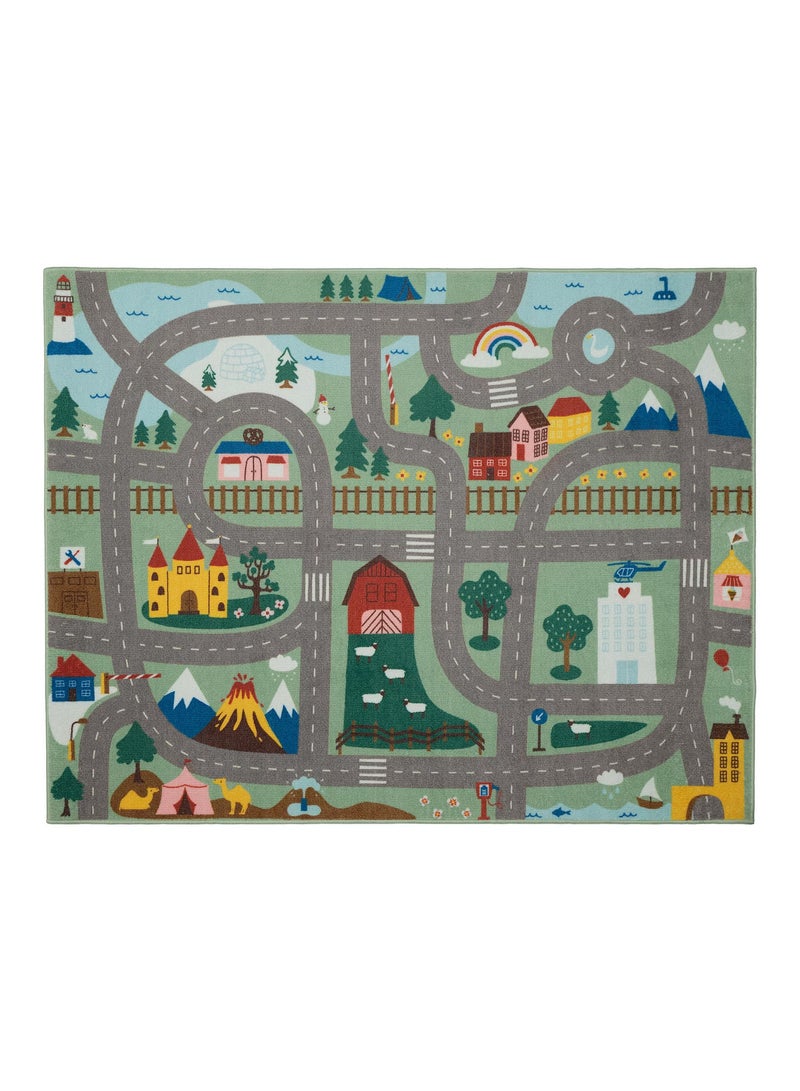 Kids Room Rug, Green, Fun For Kids, 100x133 cm