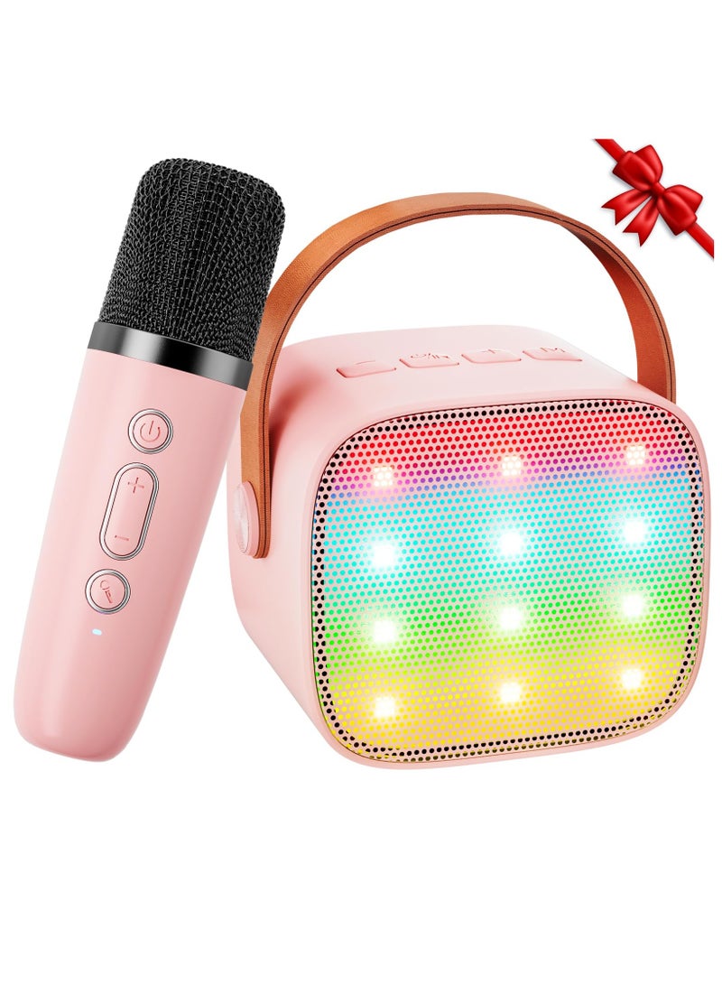 Kids Karaoke Machine with Wireless Microphone, Bluetooth Speaker, Rechargeable Music Player for 4-10 Year Olds (Pink)