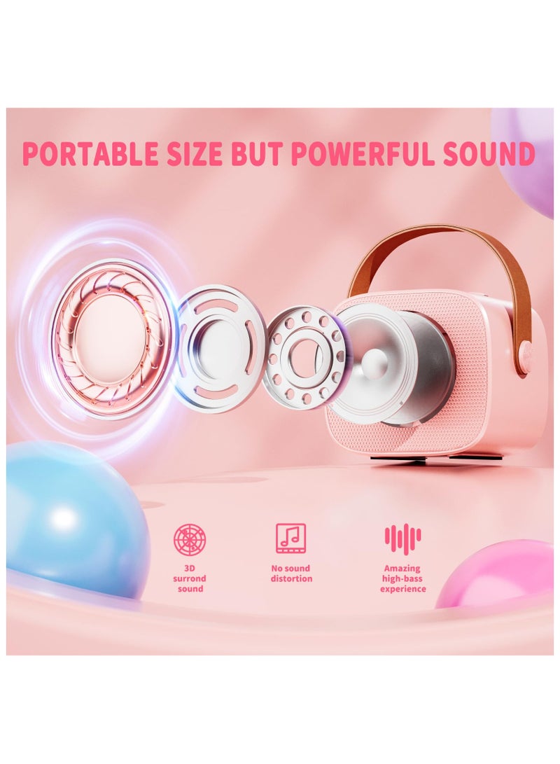 Kids Karaoke Machine with Wireless Microphone, Bluetooth Speaker, Rechargeable Music Player for 4-10 Year Olds (Pink)