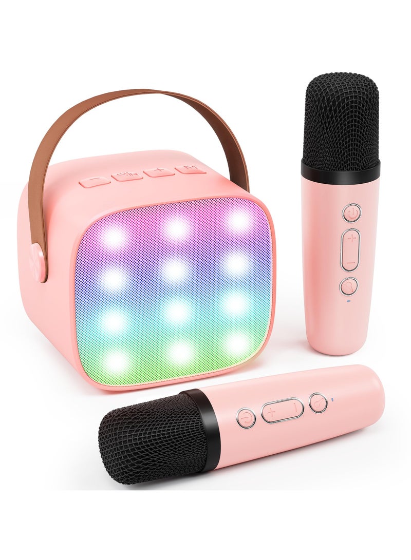 Kids Karaoke Machine with Wireless Microphone, Bluetooth Speaker, Rechargeable Music Player for 4-10 Year Olds (Pink)