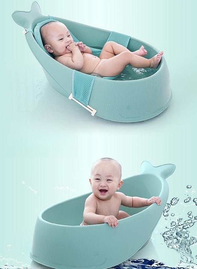 Whale Baby Bathtub With Drain Hole, Shower Basin, Green