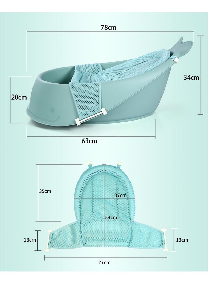 Non-Slip Whale Baby Bathtub With Drain Hole - Bath Tub & Cushion Set For Boys & Girls