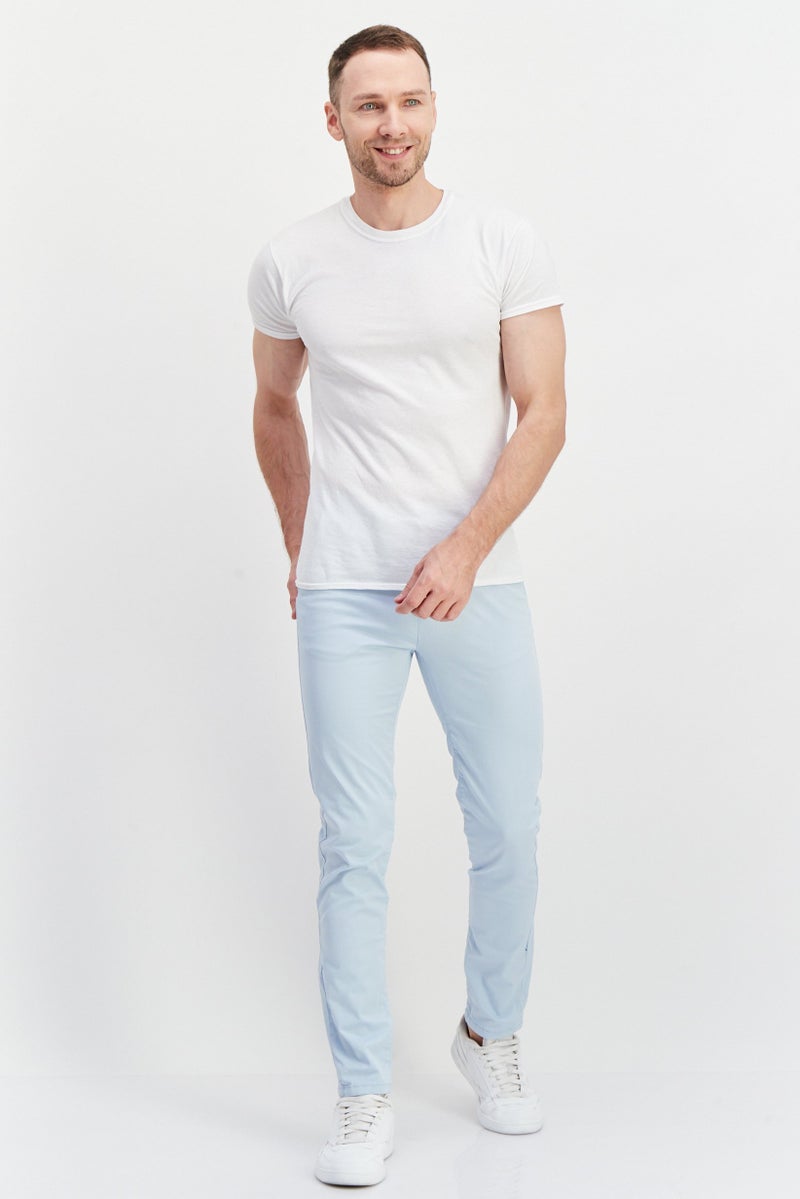 Men Regular Fit Solid Chino Pants, Light Blue