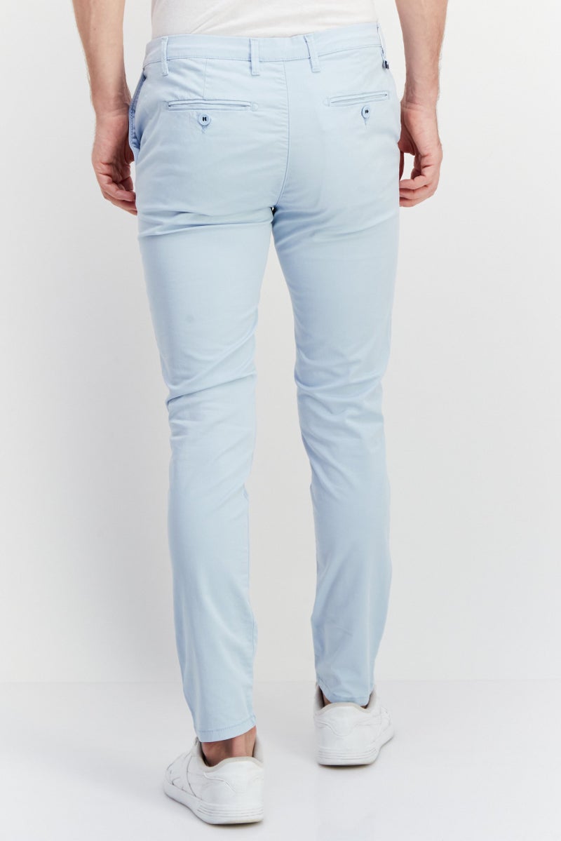 Men Regular Fit Solid Chino Pants, Light Blue