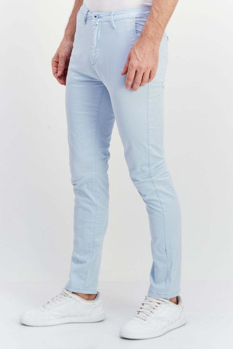 Men Regular Fit Solid Chino Pants, Light Blue