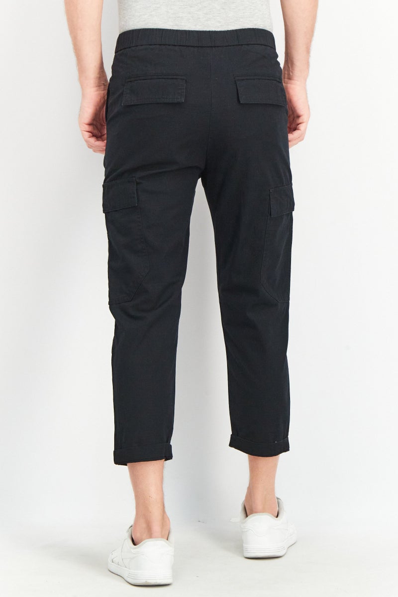 Men Tapered Fit Cargo Pocket Pants, Black