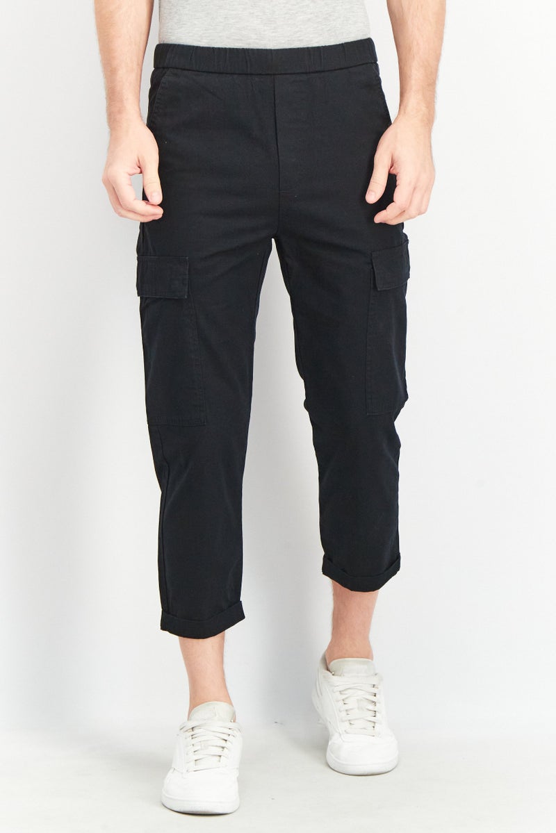 Men Tapered Fit Cargo Pocket Pants, Black