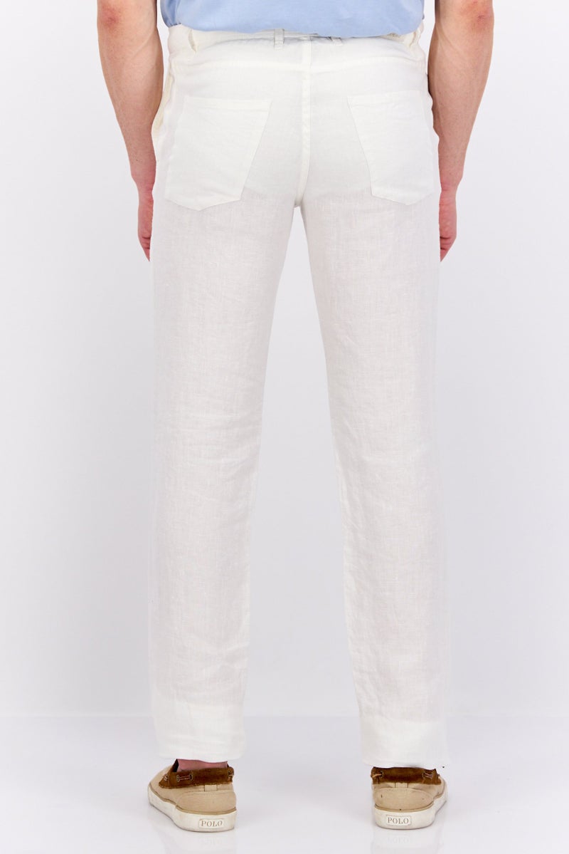 Men Regular Fit Plain Dress Pants, Off White