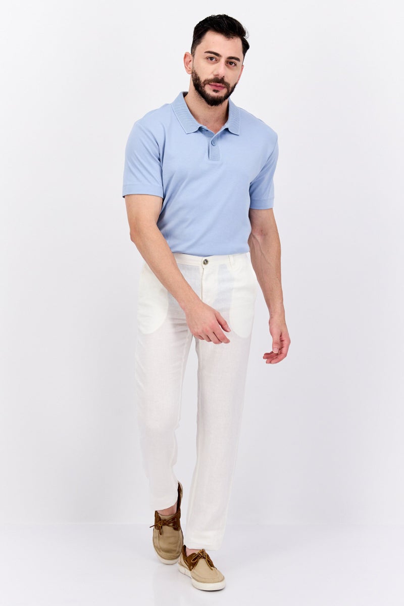 Men Regular Fit Plain Dress Pants, Off White