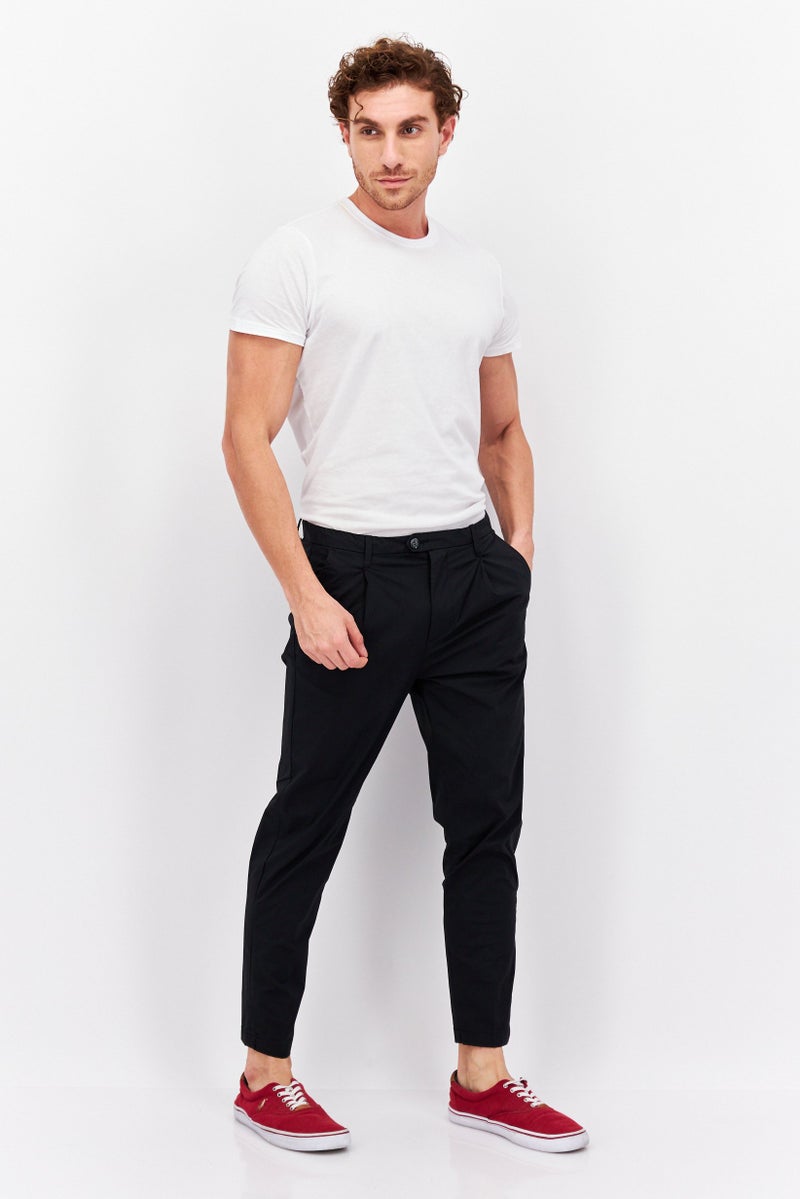 Men Regular Fit Solid Stretchable Chino Pants, Black