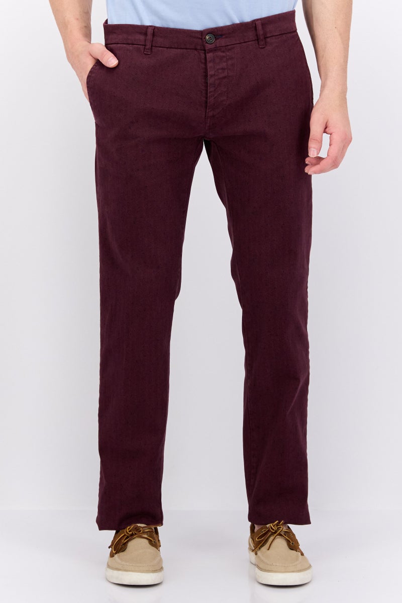 Men Regular Fit Textured  Chino Pants, Burgundy