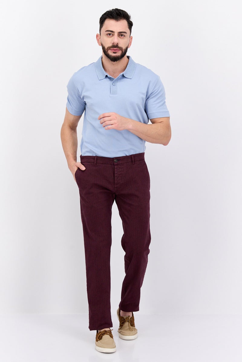 Men Regular Fit Textured  Chino Pants, Burgundy