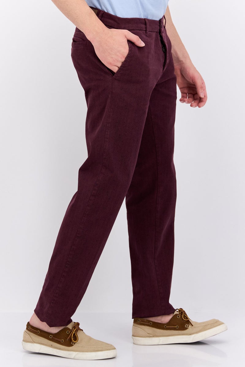 Men Regular Fit Textured  Chino Pants, Burgundy