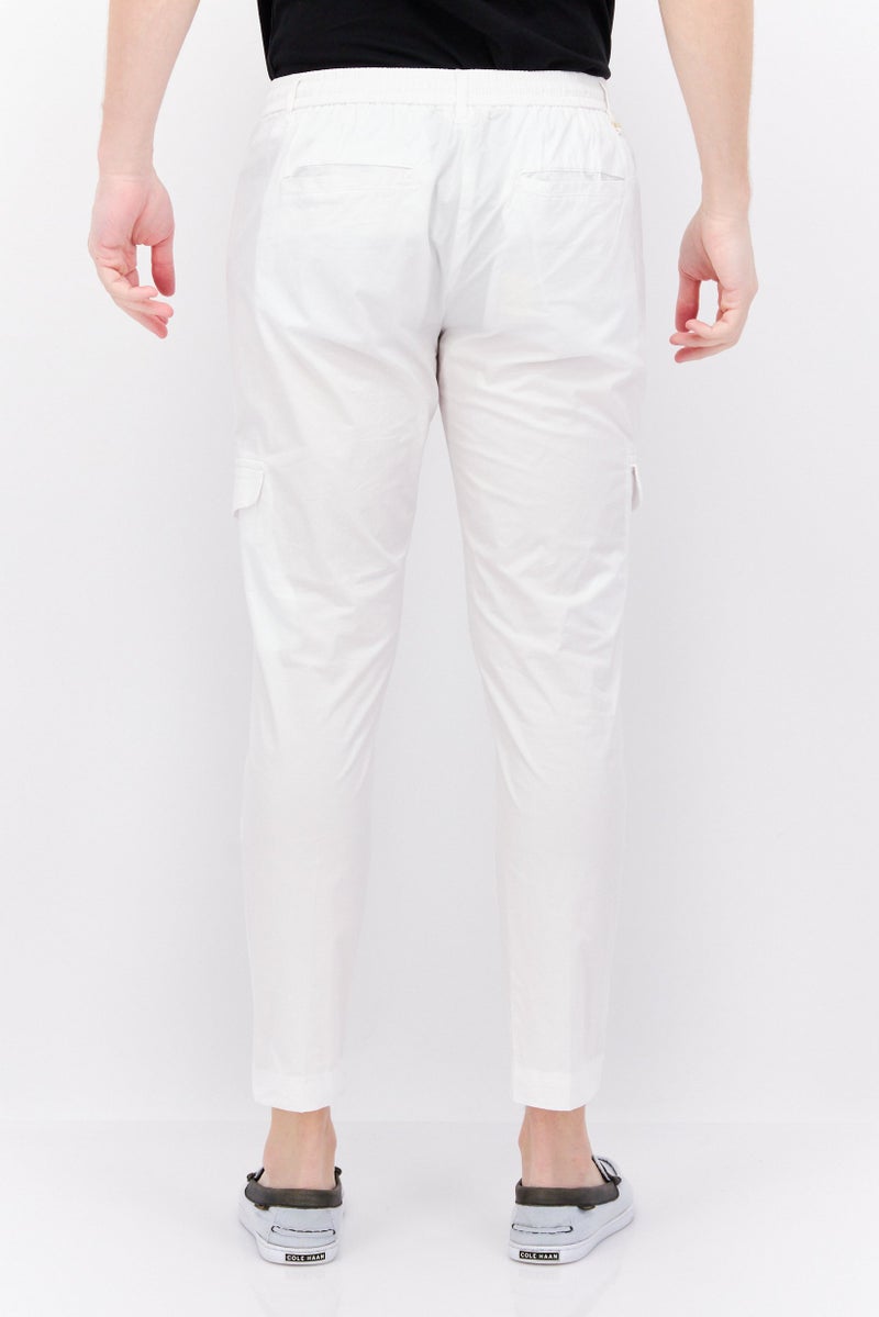 Men Regular Fit Solid Stretchable Cargo Pants, White