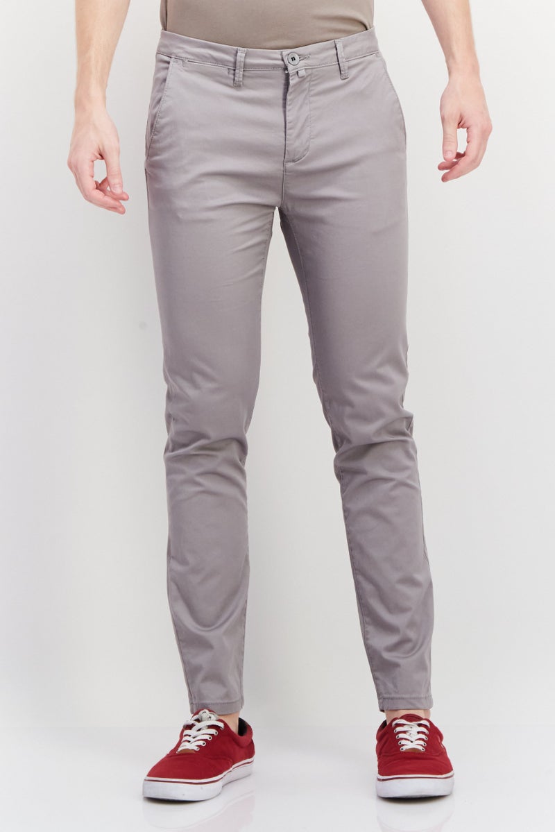 Men Regular Fit Solid Chino Pants, Grey