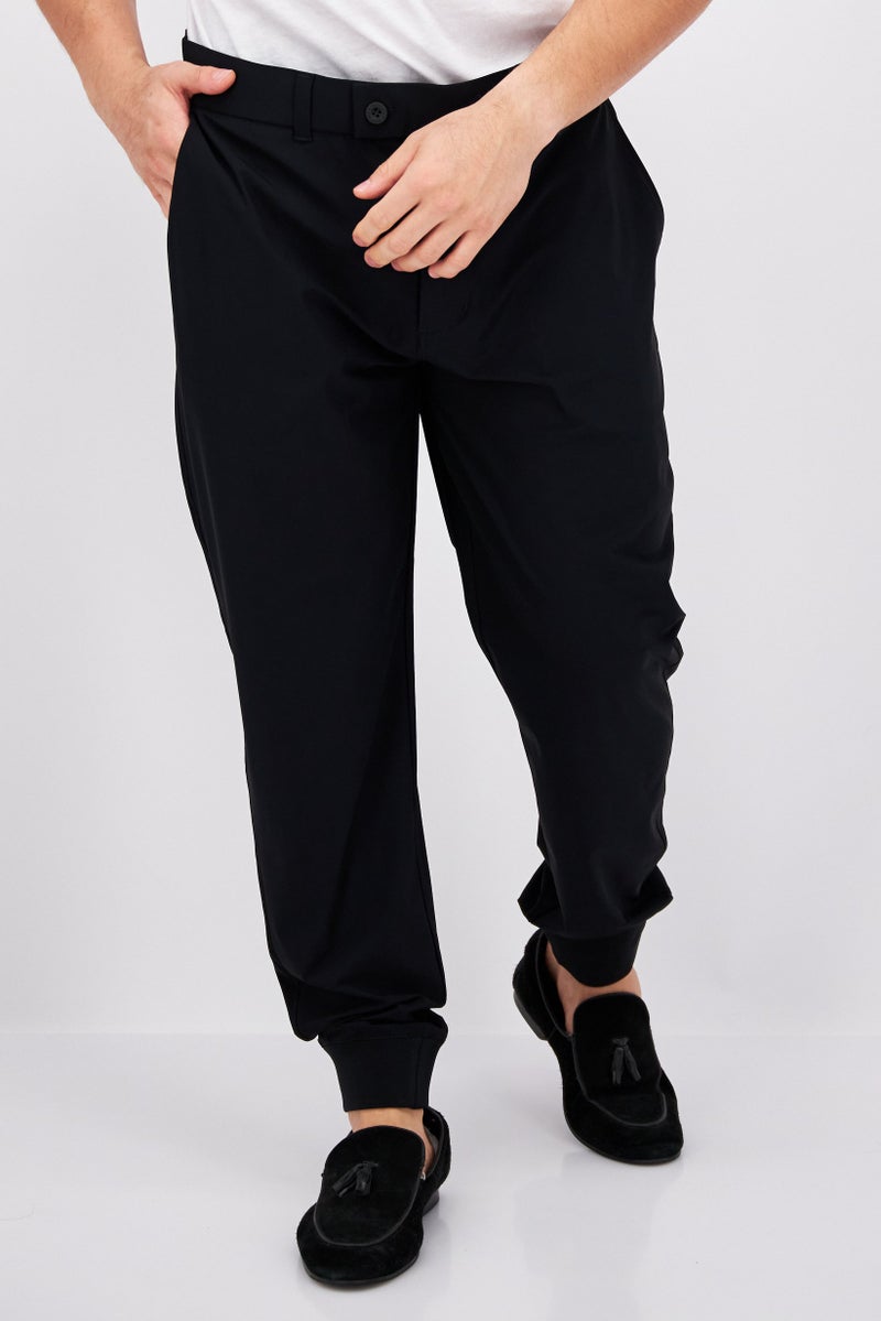 Men Regular Fit Solid Jogger Pants, Black