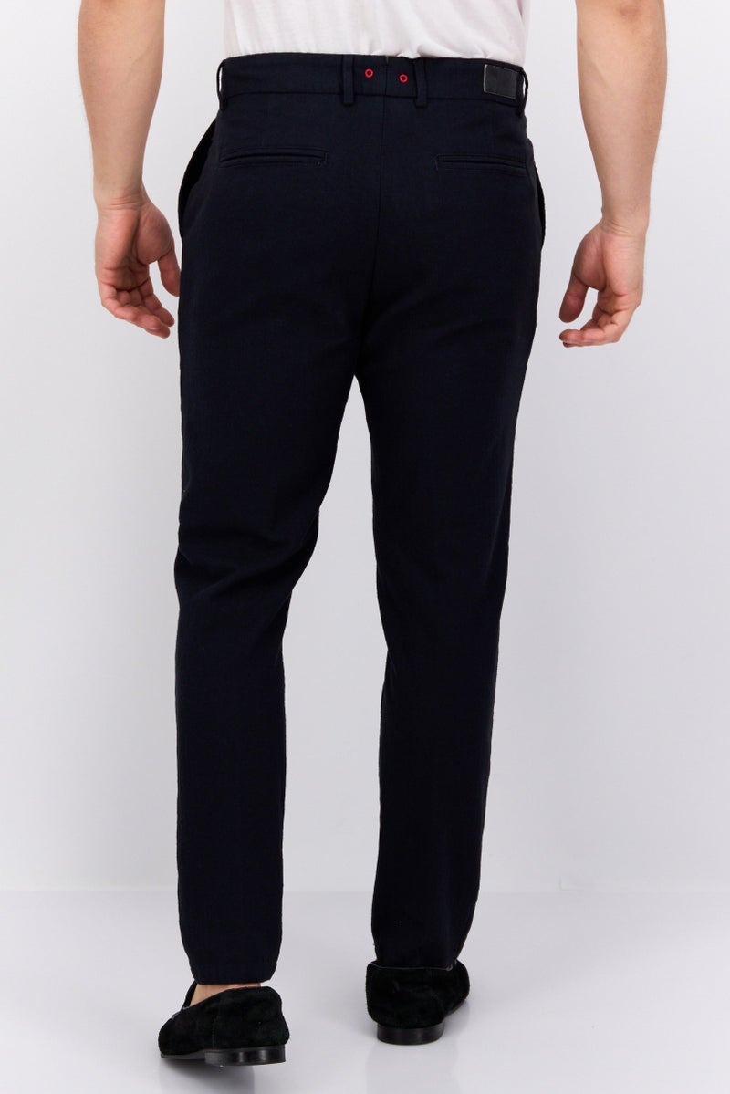 Men Regular Fit Plain Chino Pants, Navy Blue