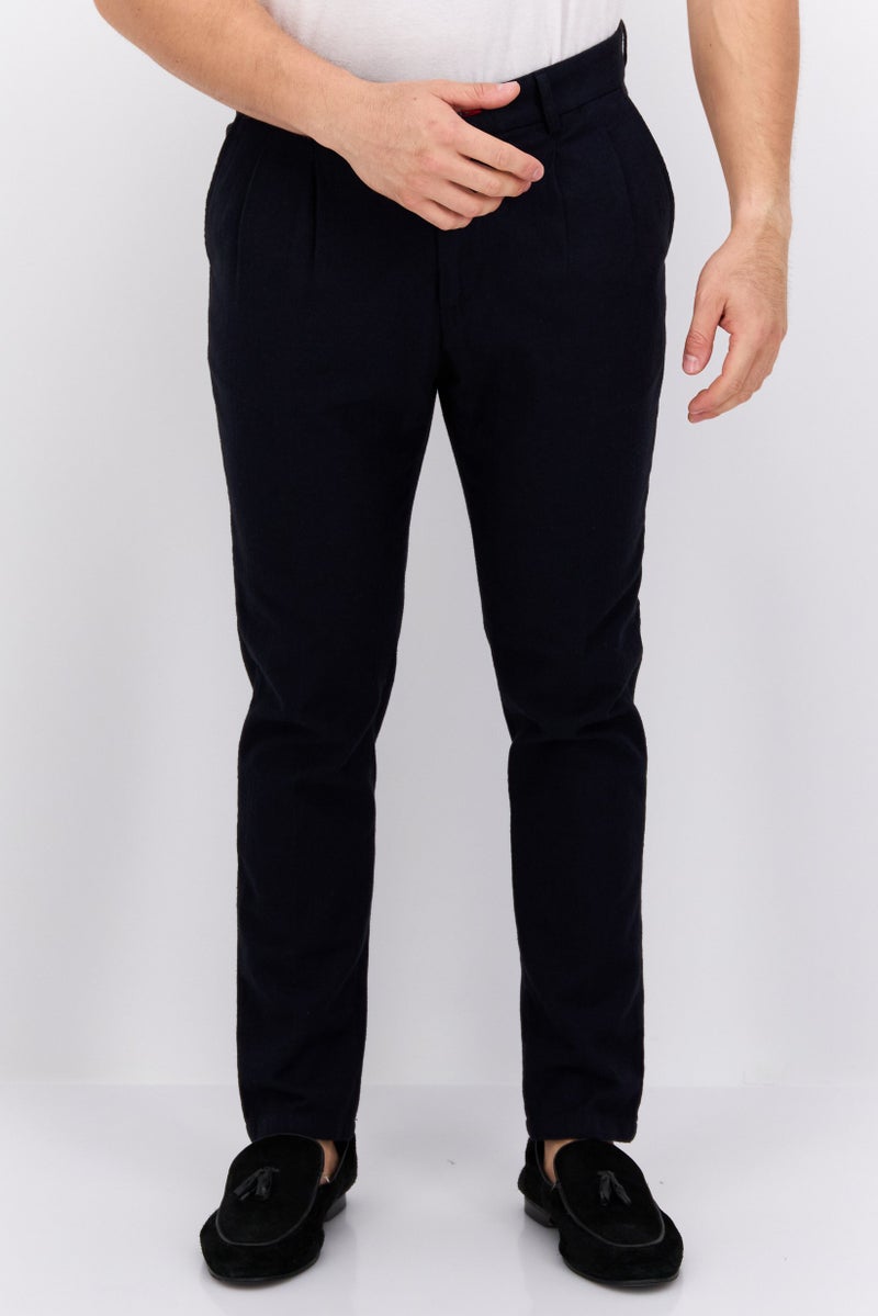 Men Regular Fit Plain Chino Pants, Navy Blue