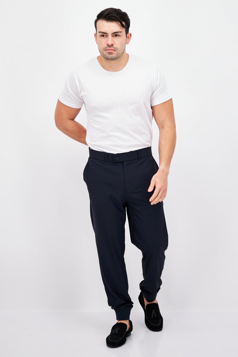 Men Regular Fit Solid Jogger Pants, Navy