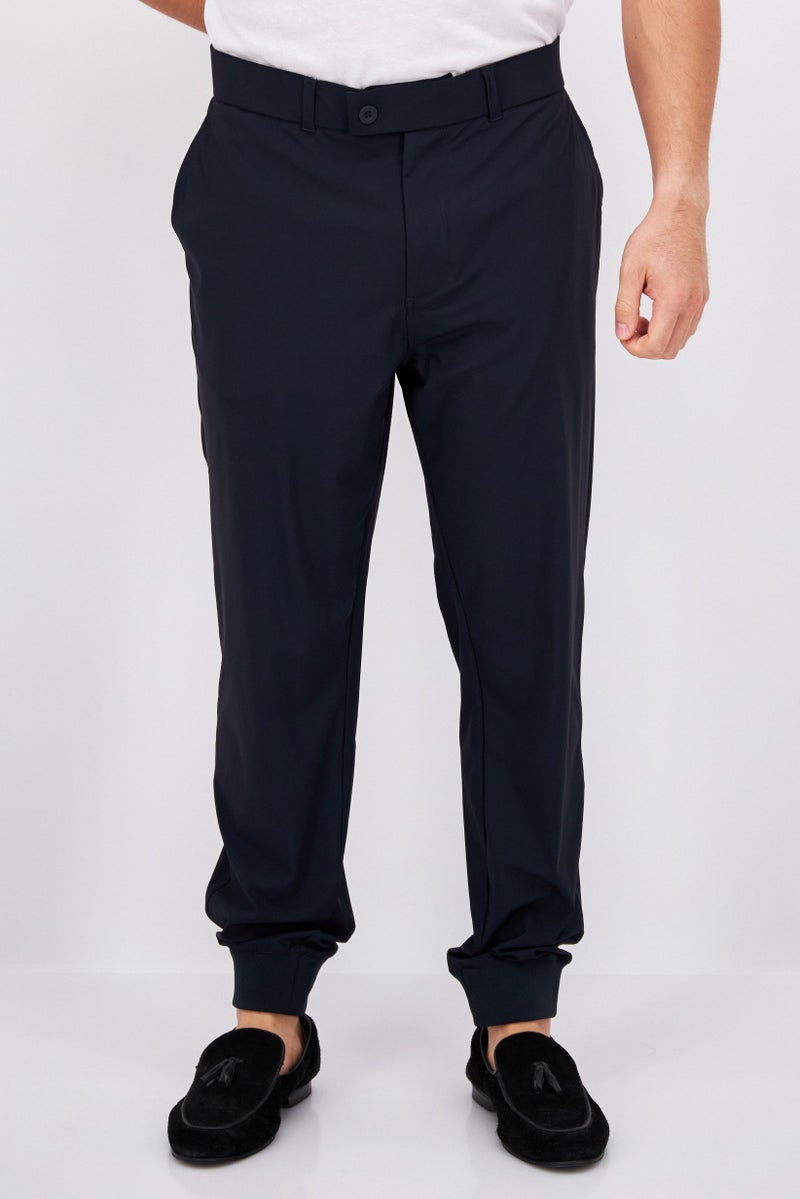 Men Regular Fit Solid Jogger Pants, Navy