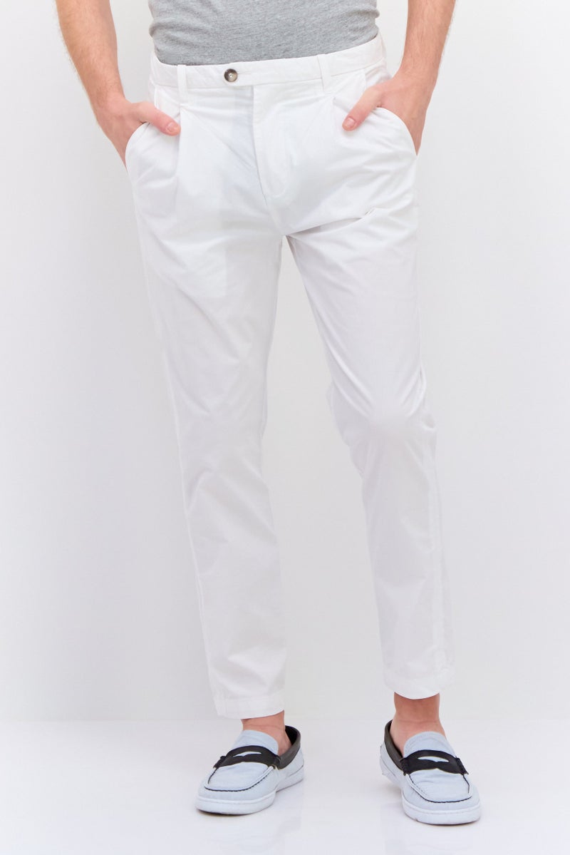 Men Regular Fit Plain Chino Pants, White