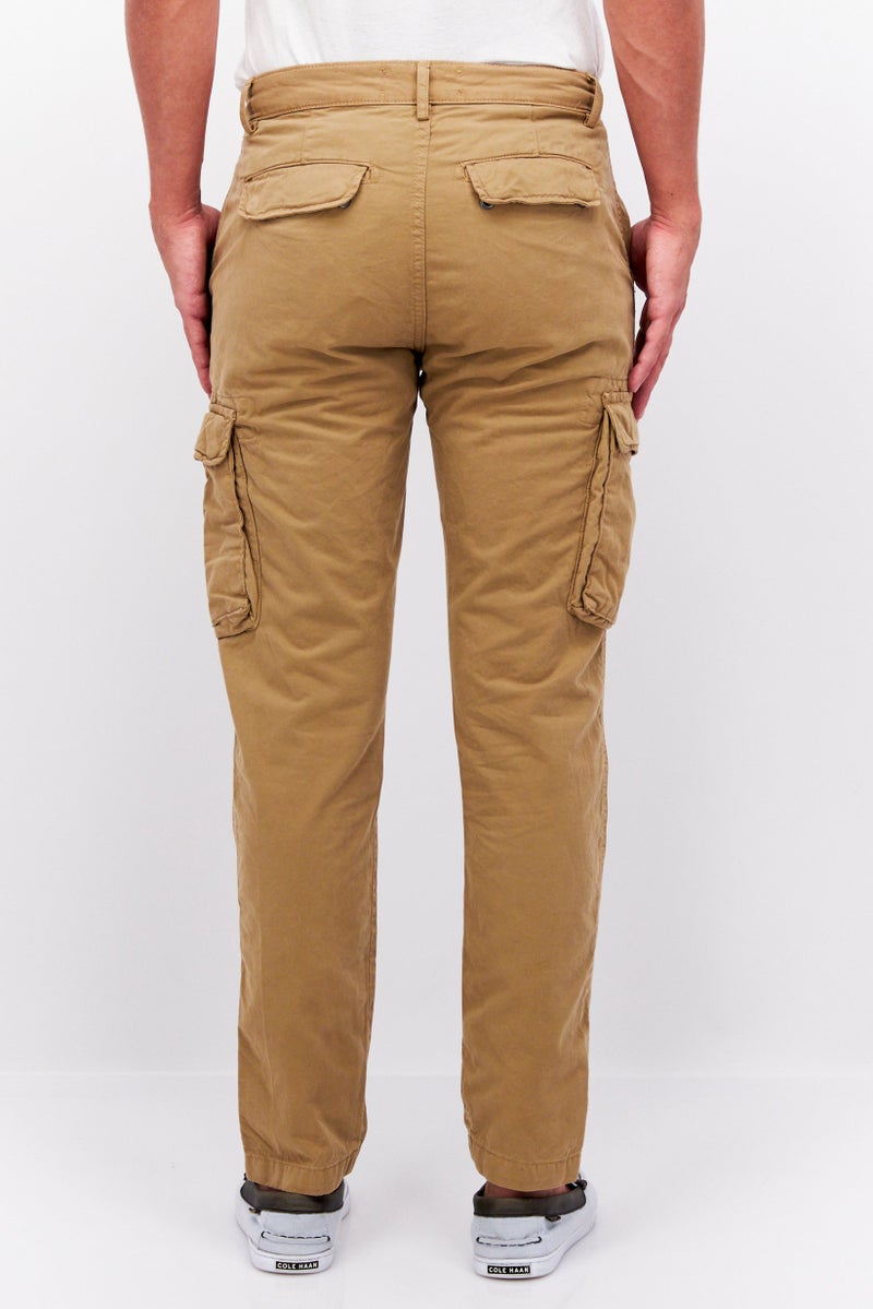 Men Regular Fit Embroidered Logo Cargo Pants, Brown