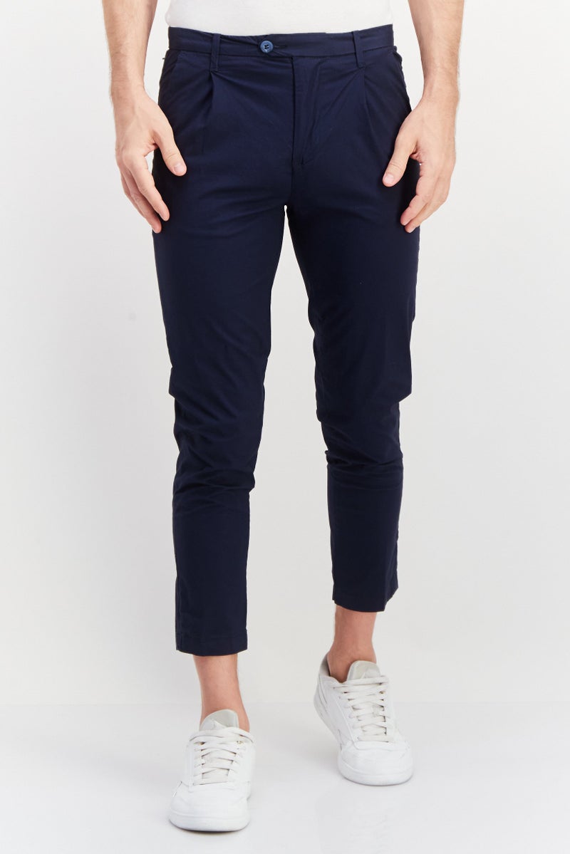 Men Regular Fit Plain Chino Pants, Navy