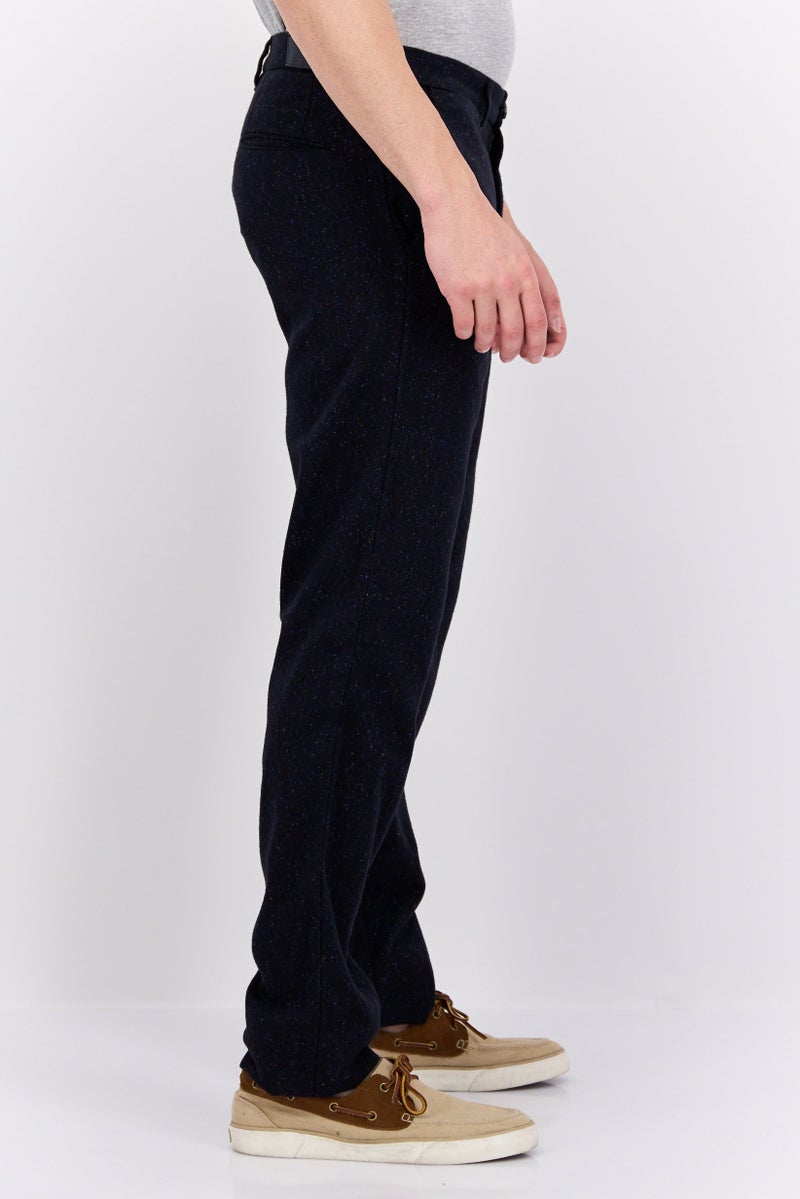 Men Regular Fit Textured Plain Chino Pants, Navy Blue