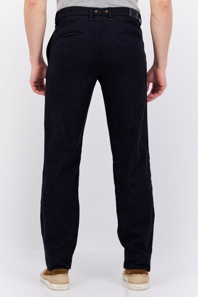 Men Regular Fit Textured Plain Chino Pants, Navy Blue